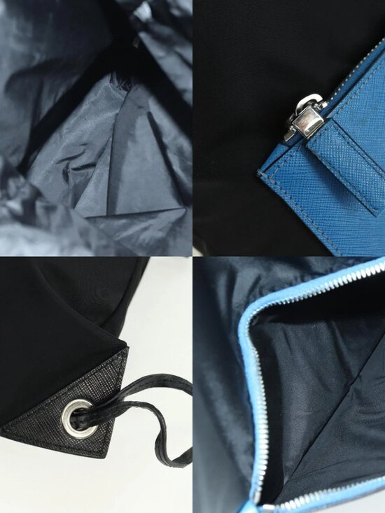 PRADA Backpack Nylon Leather Black Blue Silver Auth 92876 main image 5